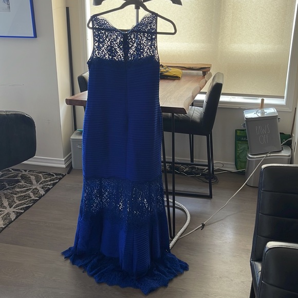 Tadashi Shoji Pintucked Jersey Gown with Lace Illusion Neck - Size Large - Picture 6 of 7